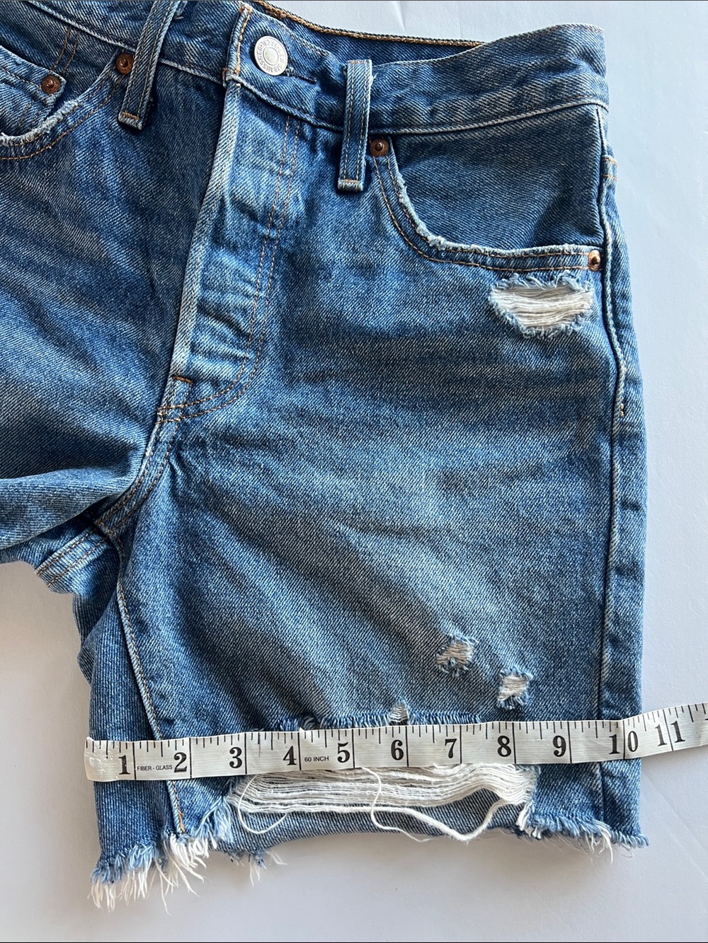 Levis 501 Button Fly Shorts High Rise Mid-Thigh Jean Shorts SZ 25 - Picture 16 of 16